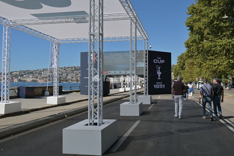 A view of Race Village during the Americas Cup Preliminary Regatta Sailing Day 1 at the Race Village on 24th September 2026 in Naples, Italy