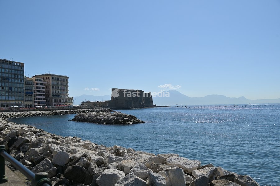 A view of Castel dell’Ovo during the Americas Cup Preliminary Regatta Sailing Day 1 at the Race Village on 24th September 2026 in Naples, Italy