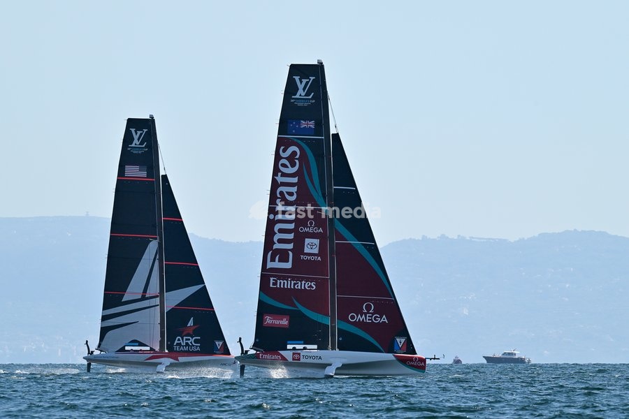 Arc Team Usa Team, Emirates Team New Zealand Team during the Americas Cup Preliminary Regatta Sailing Day 1 at the Race Village on 24th September 2026 in Naples, Italy