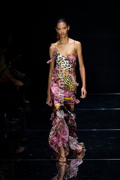 A model walks the runway at Roberto Cavalli fashion show during the Milan Fashion Week - Womenswear Spring/Summer 2027 in Milan, Italy, on 24 September 2026