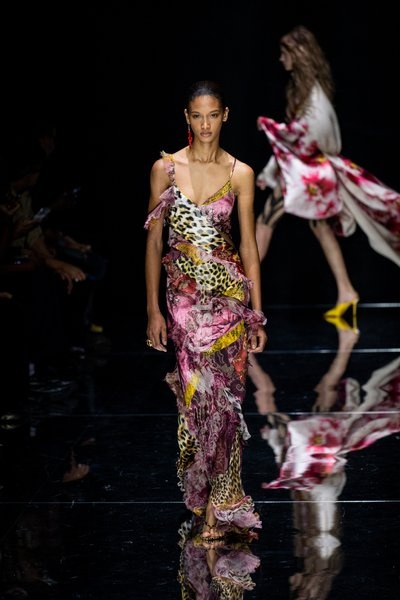A model walks the runway at Roberto Cavalli fashion show during the Milan Fashion Week - Womenswear Spring/Summer 2027 in Milan, Italy, on 24 September 2026