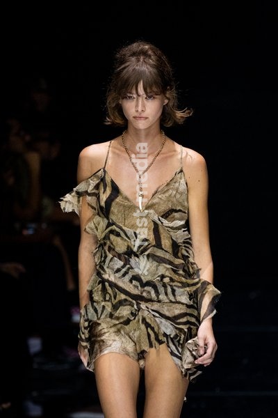 A model walks the runway at Roberto Cavalli fashion show during the Milan Fashion Week - Womenswear Spring/Summer 2027 in Milan, Italy, on 24 September 2026