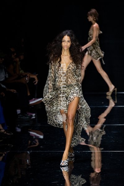 A model walks the runway at Roberto Cavalli fashion show during the Milan Fashion Week - Womenswear Spring/Summer 2027 in Milan, Italy, on 24 September 2026