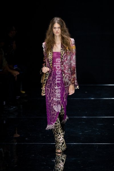 A model walks the runway at Roberto Cavalli fashion show during the Milan Fashion Week - Womenswear Spring/Summer 2027 in Milan, Italy, on 24 September 2026