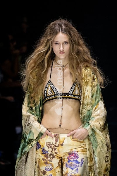 A model walks the runway at Roberto Cavalli fashion show during the Milan Fashion Week - Womenswear Spring/Summer 2027 in Milan, Italy, on 24 September 2026