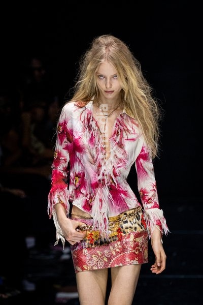 A model walks the runway at Roberto Cavalli fashion show during the Milan Fashion Week - Womenswear Spring/Summer 2027 in Milan, Italy, on 24 September 2026