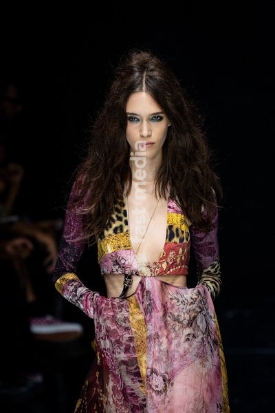 A model walks the runway at Roberto Cavalli fashion show during the Milan Fashion Week - Womenswear Spring/Summer 2027 in Milan, Italy, on 24 September 2026