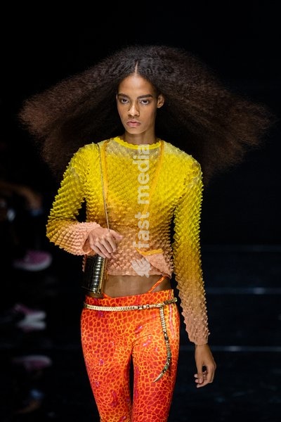 A model walks the runway at Roberto Cavalli fashion show during the Milan Fashion Week - Womenswear Spring/Summer 2027 in Milan, Italy, on 24 September 2026