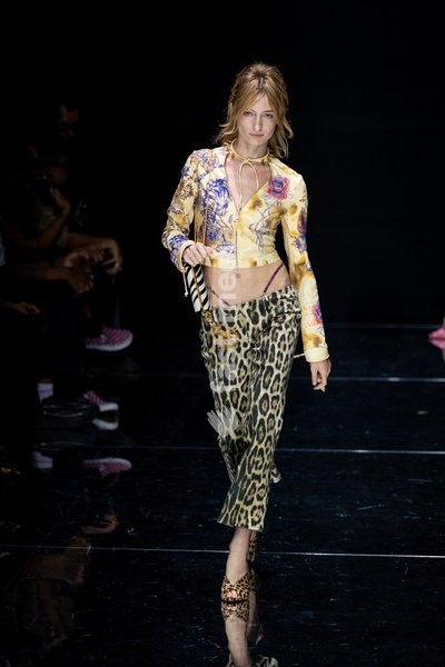 A model walks the runway at Roberto Cavalli fashion show during the Milan Fashion Week - Womenswear Spring/Summer 2027 in Milan, Italy, on 24 September 2026