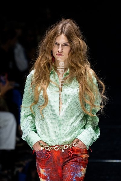 A model walks the runway at Roberto Cavalli fashion show during the Milan Fashion Week - Womenswear Spring/Summer 2027 in Milan, Italy, on 24 September 2026