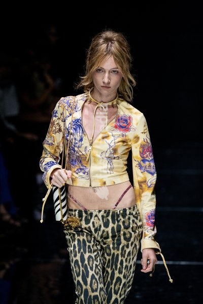 A model walks the runway at Roberto Cavalli fashion show during the Milan Fashion Week - Womenswear Spring/Summer 2027 in Milan, Italy, on 24 September 2026