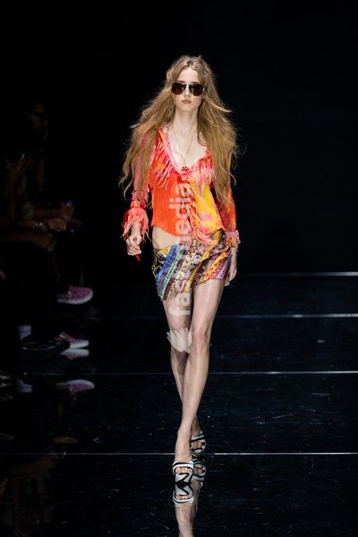 A model walks the runway at Roberto Cavalli fashion show during the Milan Fashion Week - Womenswear Spring/Summer 2027 in Milan, Italy, on 24 September 2026
