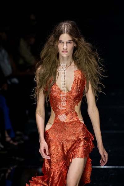A model walks the runway at Roberto Cavalli fashion show during the Milan Fashion Week - Womenswear Spring/Summer 2027 in Milan, Italy, on 24 September 2026