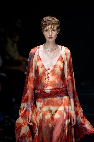 A model walks the runway at Roberto Cavalli fashion show during the Milan Fashion Week - Womenswear Spring/Summer 2027 in Milan, Italy, on 24 September 2026