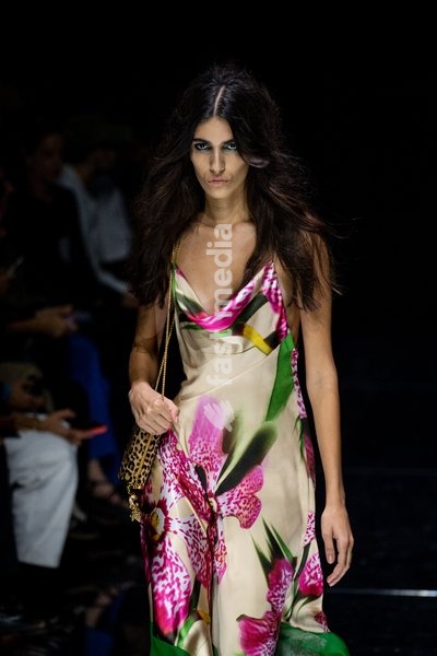 A model walks the runway at Roberto Cavalli fashion show during the Milan Fashion Week - Womenswear Spring/Summer 2027 in Milan, Italy, on 24 September 2026