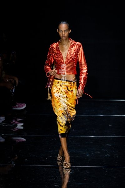 A model walks the runway at Roberto Cavalli fashion show during the Milan Fashion Week - Womenswear Spring/Summer 2027 in Milan, Italy, on 24 September 2026