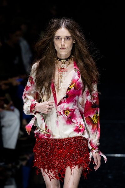 A model walks the runway at Roberto Cavalli fashion show during the Milan Fashion Week - Womenswear Spring/Summer 2027 in Milan, Italy, on 24 September 2026
