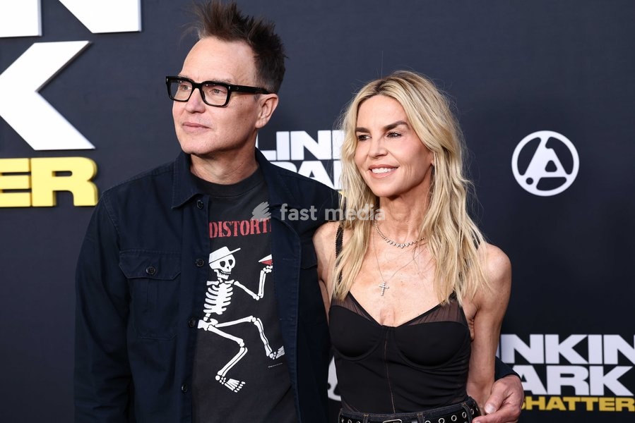 Mark Hoppus and Skye Everly at the World Premiere Of Trafalgar Releasing's 'Linkin Park: Unshattered' held at the AMC The Grove 14 on September 24, 2026 in Beverly Grove, Los Angeles, California, United States
