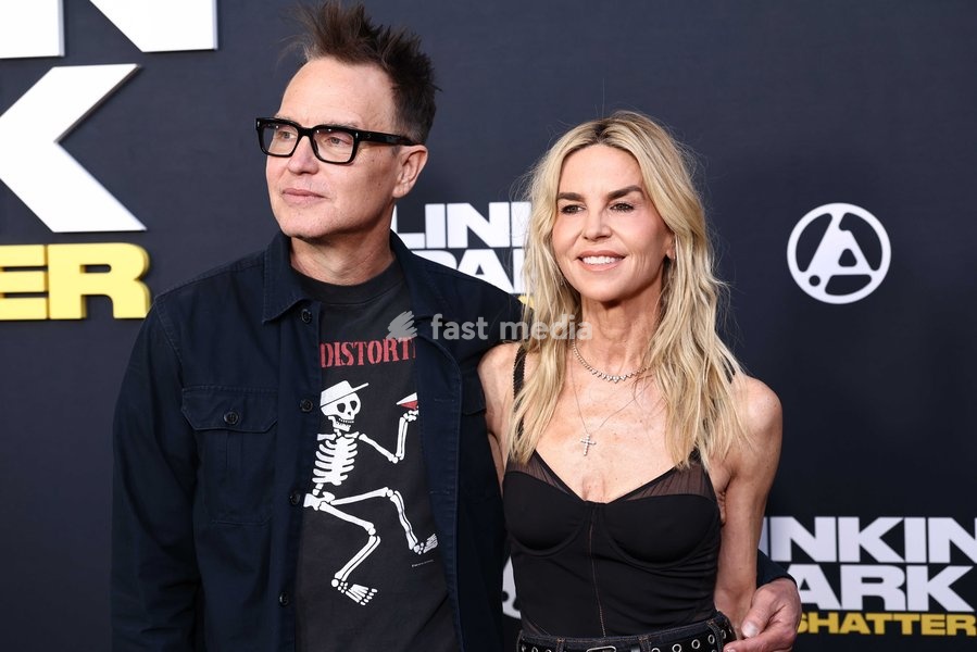 Mark Hoppus and Skye Everly at the World Premiere Of Trafalgar Releasing's 'Linkin Park: Unshattered' held at the AMC The Grove 14 on September 24, 2026 in Beverly Grove, Los Angeles, California, United States
