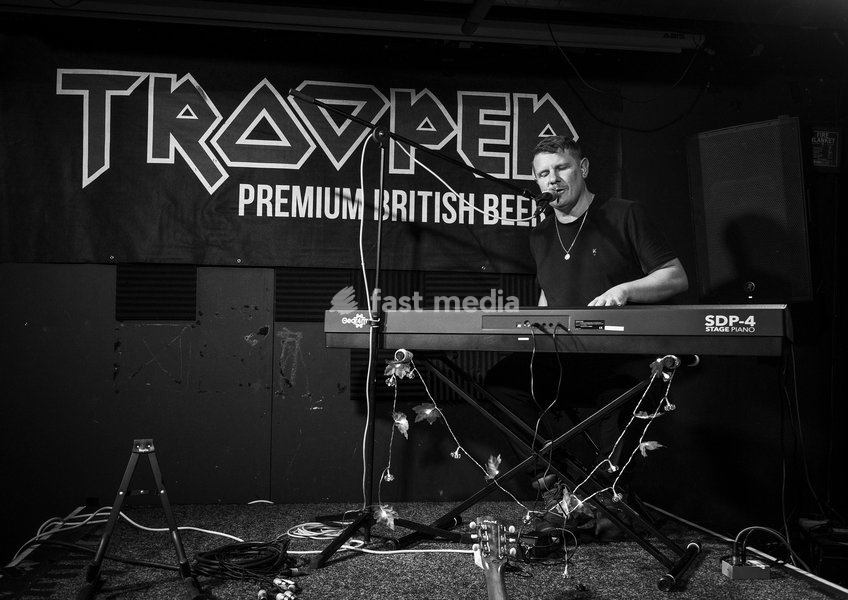 London based singer and songwriter, Adam Wedd performs at Cart & Horses in London on 24th September 2026, launching his debut album Hangover Full of Memories. Image converted to black and white