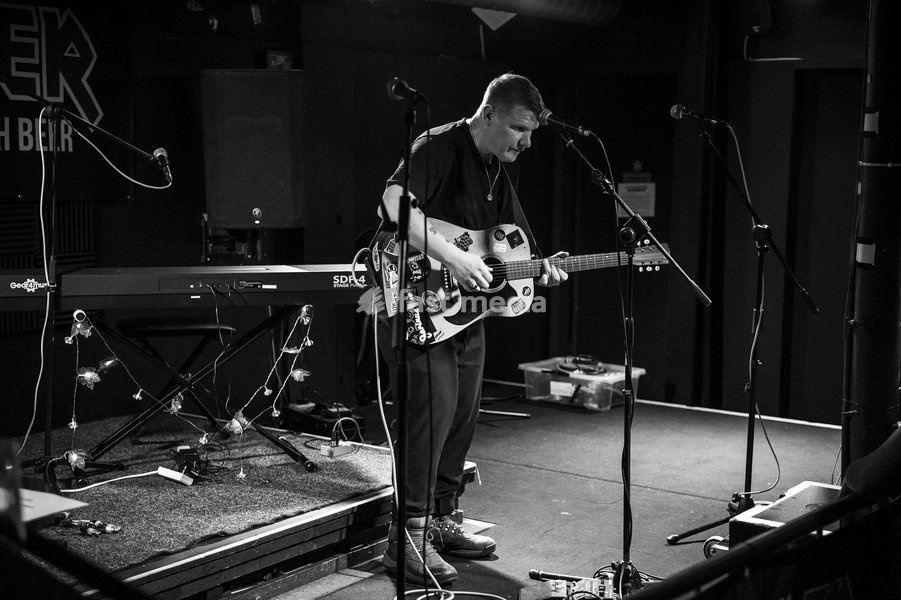 London based singer and songwriter, Adam Wedd performs at Cart & Horses in London on 24th September 2026, launching his debut album Hangover Full of Memories. Image converted to black and white
