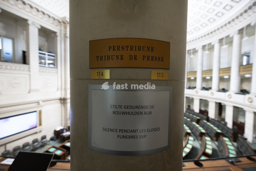 This image shows the press box at the federal parliament to illustrate the press at work in Belgium, Thursday 24 September 2026