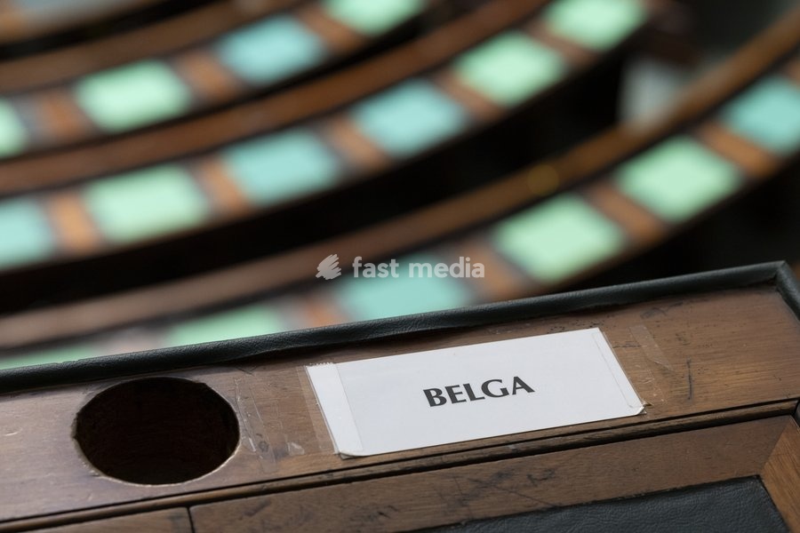 This image shows the Belga press box at the federal parliament to illustrate the press at work in Belgium, Thursday 24 September 2026