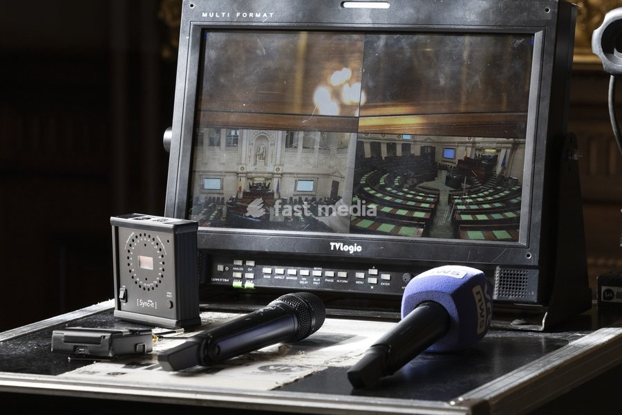 This image shows the VRT Villa Politica set at the federal parlement to illustrate the press at work in Belgium, Thursday 24 September 2026