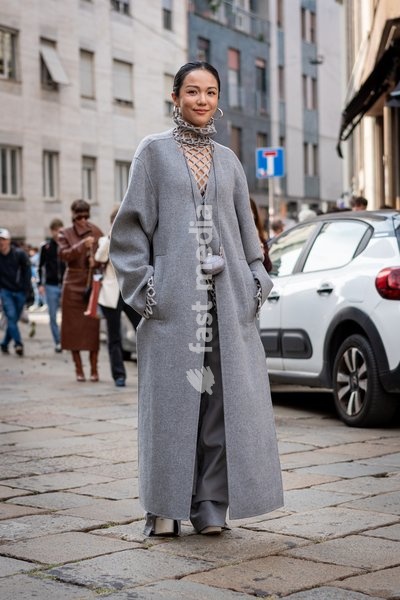 Street Style: Yoyo Cao is seen outside of the Sportmax fashion show during the Milan Fashion Week - Womenswear Spring/Summer 2027 in Milan, Italy, on 25 September 2026