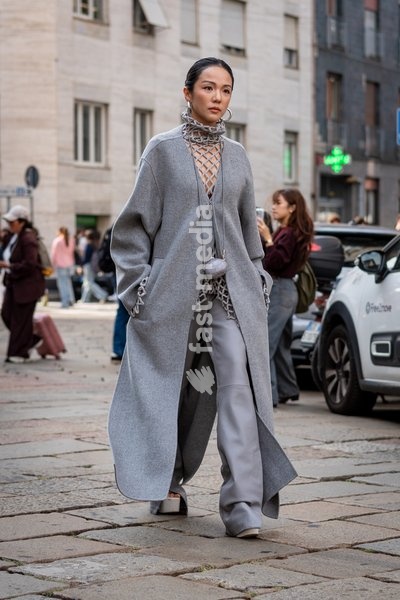Street Style: Yoyo Cao is seen outside of the Sportmax fashion show during the Milan Fashion Week - Womenswear Spring/Summer 2027 in Milan, Italy, on 25 September 2026