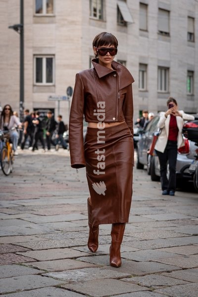 Street Style: Irina Kro Eicke is seen outside of the Sportmax fashion show during the Milan Fashion Week - Womenswear Spring/Summer 2027 in Milan, Italy, on 25 September 2026