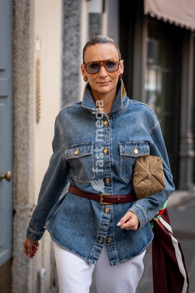 Street Style: A guest is seen outside of the Sportmax fashion show during the Milan Fashion Week - Womenswear Spring/Summer 2027 in Milan, Italy, on 25 September 2026