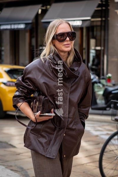 Street Style: A guest is seen outside of the Sportmax fashion show during the Milan Fashion Week - Womenswear Spring/Summer 2027 in Milan, Italy, on 25 September 2026