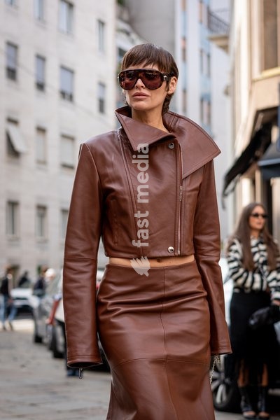 Street Style: Irina Kro Eicke is seen outside of the Sportmax fashion show during the Milan Fashion Week - Womenswear Spring/Summer 2027 in Milan, Italy, on 25 September 2026