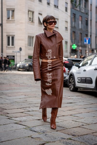 Street Style: Irina Kro Eicke is seen outside of the Sportmax fashion show during the Milan Fashion Week - Womenswear Spring/Summer 2027 in Milan, Italy, on 25 September 2026