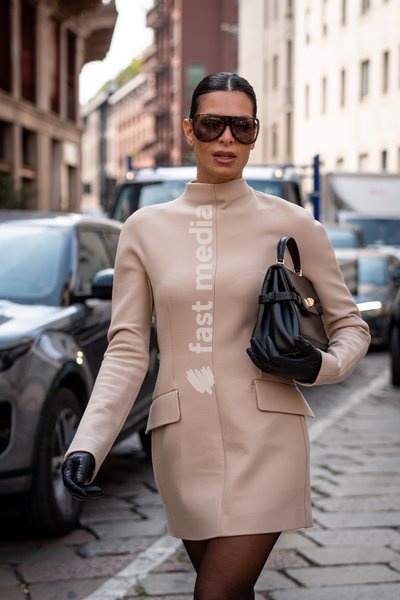 Street Style: A guest is seen outside of the Sportmax fashion show during the Milan Fashion Week - Womenswear Spring/Summer 2027 in Milan, Italy, on 25 September 2026