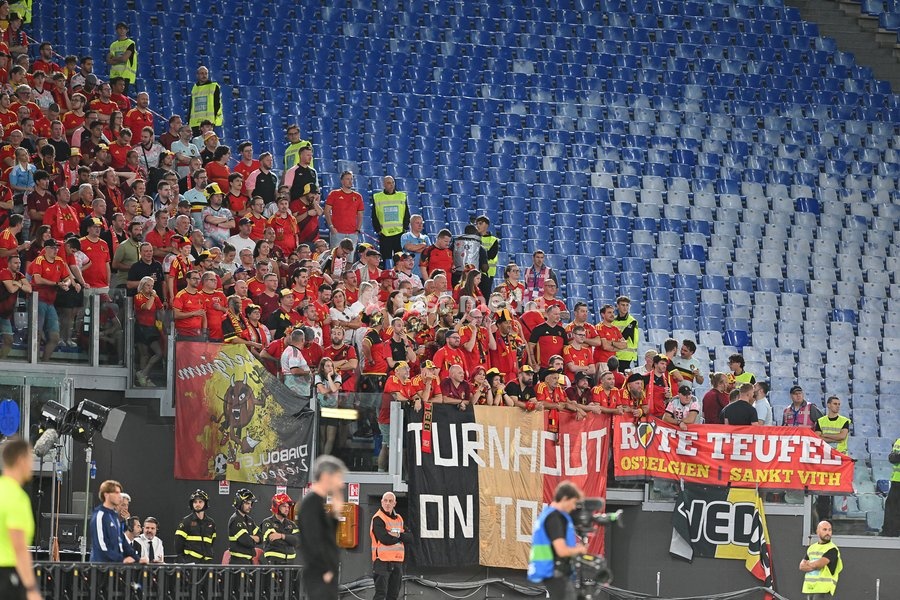 Belgium's fans during the Italy vs Belgium match of the 2026 UEFA Nations League at Olympic Stadium in Rome, Italy, on 25 September 2026. Italy vs Belgium 0-2