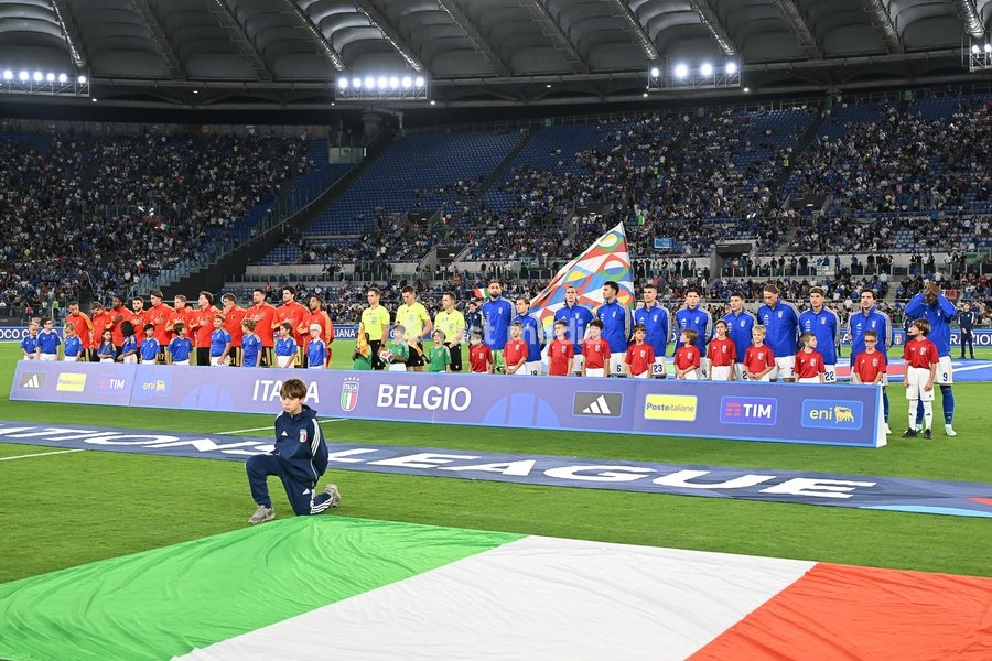 The teams of Italy and Belgium during the Italy vs Belgium match of the 2026 UEFA Nations League at Olympic Stadium in Rome, Italy, on 25 September 2026. Italy vs Belgium 0-2