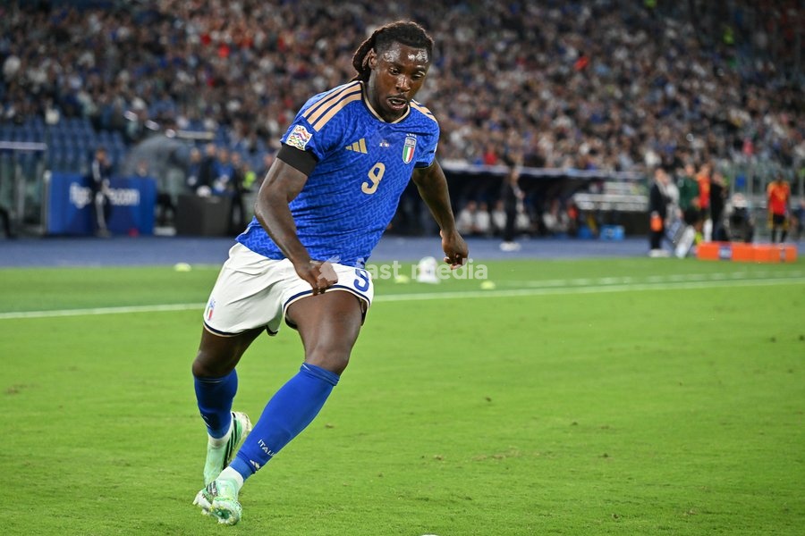 Moise Kean of Italy seen in action during the Italy vs Belgium match of the 2026 UEFA Nations League at Olympic Stadium in Rome, Italy, on 25 September 2026. Italy vs Belgium 0-2