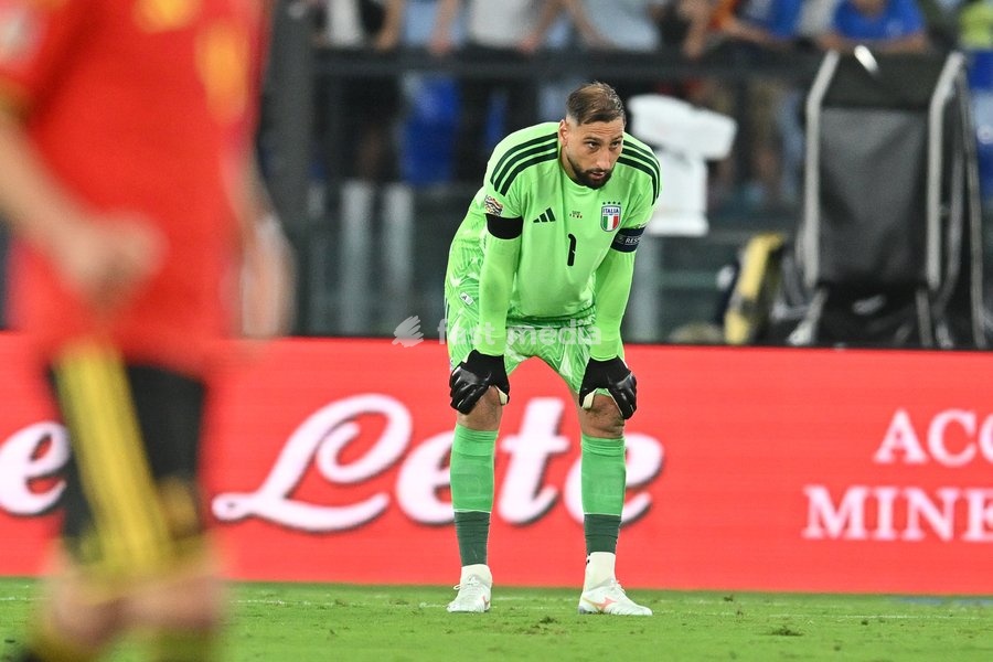 Gianluigi Donnarumma of Italy shows his disappointment during the Italy vs Belgium match of the 2026 UEFA Nations League at Olympic Stadium in Rome, Italy, on 25 September 2026. Italy vs Belgium 0-2