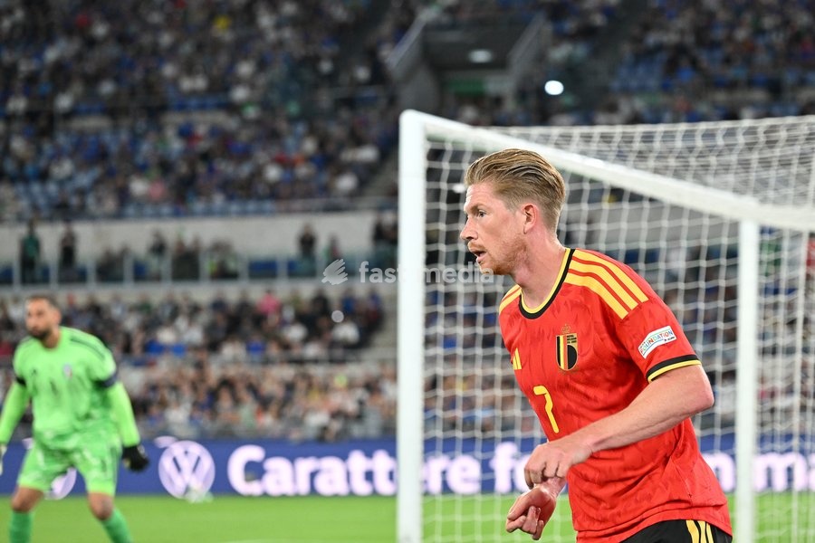 Kevin De Bruyne of Belgium seen in action during the Italy vs Belgium match of the 2026 UEFA Nations League at Olympic Stadium in Rome, Italy, on 25 September 2026. Italy vs Belgium 0-2