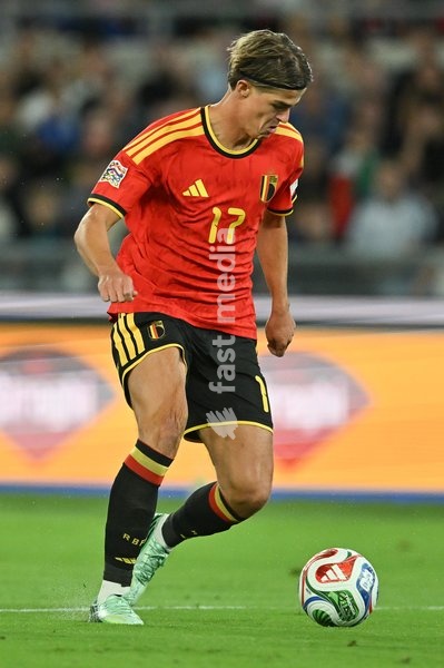 Charles De Ketelaere of Belgium seen in action during the Italy vs Belgium match of the 2026 UEFA Nations League at Olympic Stadium in Rome, Italy, on 25 September 2026. Italy vs Belgium 0-2
