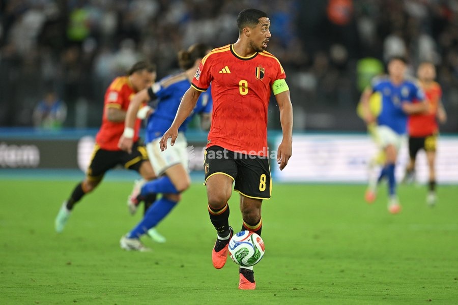 Youri Tielemans of Belgium seen in action during the Italy vs Belgium match of the 2026 UEFA Nations League at Olympic Stadium in Rome, Italy, on 25 September 2026. Italy vs Belgium 0-2