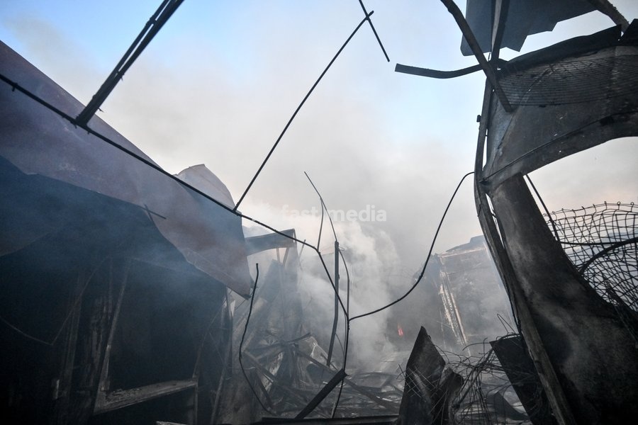 Retail pavilions are destroyed at the Central Clothes Market (Anholenko) in Zaporizhzhia, Ukraine, September 26, 2026. The market sustained significant damage in a Russian drone attack