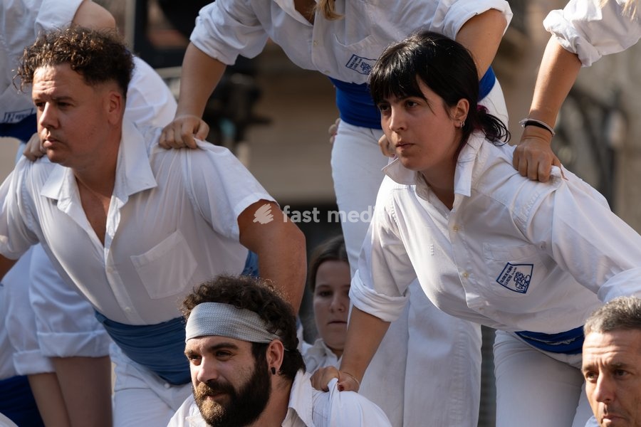 Members of Falcons de Vilanova i la Geltrú perform human figures during the traditional La Mercè festival celebrations, September 27, 2026, Plaça Sant Jaume, Barcelona, Catalonia