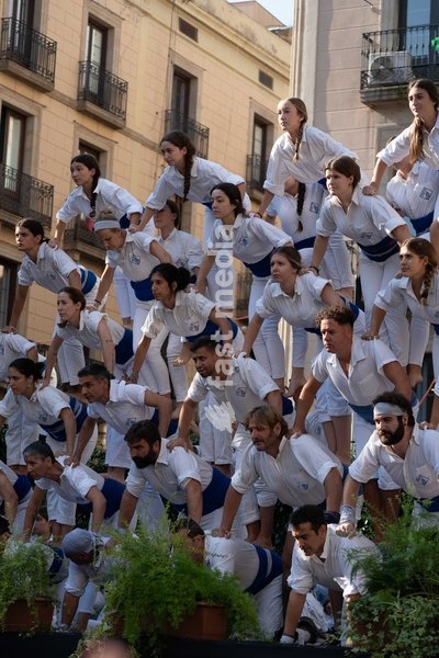 Members of Falcons de Vilanova i la Geltrú perform human figures during the traditional La Mercè festival celebrations, September 27, 2026, Plaça Sant Jaume, Barcelona, Catalonia