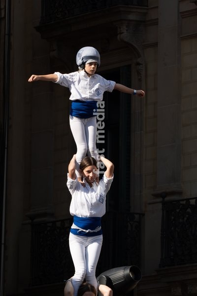 Members of Falcons de Vilanova i la Geltrú perform human figures during the traditional La Mercè festival celebrations, September 27, 2026, Plaça Sant Jaume, Barcelona, Catalonia