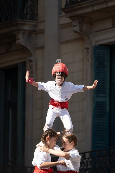 Members of Falcons de Barcelona perform human figures during the traditional La Mercè festival celebrations, September 27, 2026, Plaça Sant Jaume, Barcelona, Catalonia
