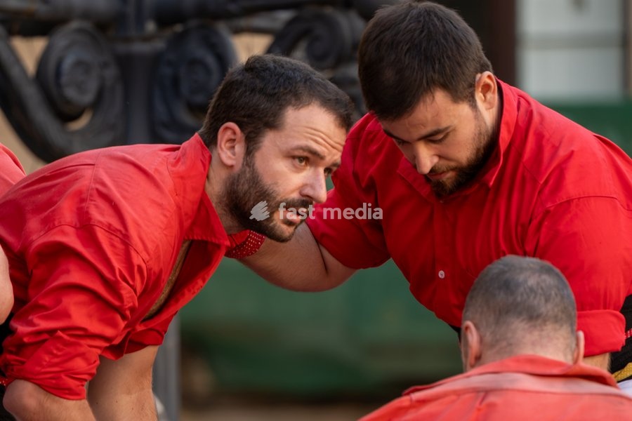 Members of Castellers de Barcelona prepare to build a human tower during the traditional La Mercè festival celebrations, September 27, 2026, Plaça Sant Jaume, Barcelona, Catalonia