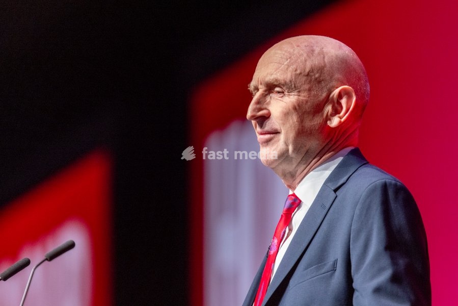 28 September 2026, Liverpool, UK. John Healey, Labour MP and Chancellor of the Exchequer, addresses delegates and attendees during Day 2 of the Labour Party Annual Conference 2026 at ACC Liverpool